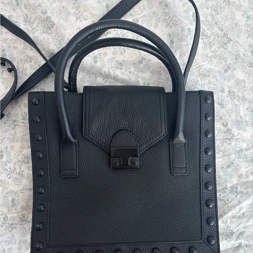 Loeffler Randall Black Textured Studded Leather Bag